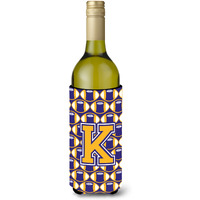 Letter K Football Purple and Gold Wine Bottle Beverage Insulator Hugger CJ1064-KLITERK