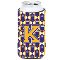 Letter K Football Purple and Gold Tall Boy Beverage Insulator Hugger CJ1064-KTBC