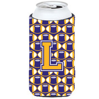 Letter L Football Purple and Gold Tall Boy Beverage Insulator Hugger CJ1064-LTBC