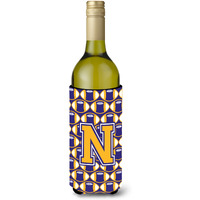 Letter N Football Purple and Gold Wine Bottle Beverage Insulator Hugger CJ1064-NLITERK