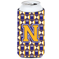 Letter N Football Purple and Gold Tall Boy Beverage Insulator Hugger CJ1064-NTBC