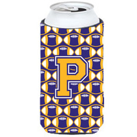 Letter P Football Purple and Gold Tall Boy Beverage Insulator Hugger CJ1064-PTBC