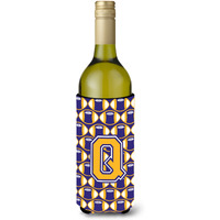 Letter Q Football Purple and Gold Wine Bottle Beverage Insulator Hugger CJ1064-QLITERK