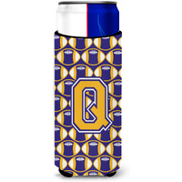 Letter Q Football Purple and Gold Ultra Beverage Insulators for slim cans CJ1064-QMUK