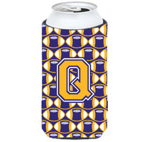 Letter Q Football Purple and Gold Tall Boy Beverage Insulator Hugger CJ1064-QTBC