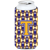 Letter T Football Purple and Gold Tall Boy Beverage Insulator Hugger CJ1064-TTBC