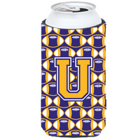 Letter U Football Purple and Gold Tall Boy Beverage Insulator Hugger CJ1064-UTBC