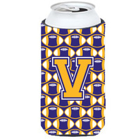 Letter V Football Purple and Gold Tall Boy Beverage Insulator Hugger CJ1064-VTBC