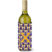 Letter X Football Purple and Gold Wine Bottle Beverage Insulator Hugger CJ1064-XLITERK