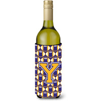 Letter Y Football Purple and Gold Wine Bottle Beverage Insulator Hugger CJ1064-YLITERK