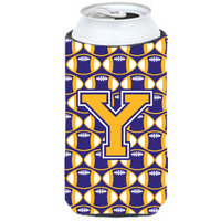 Letter Y Football Purple and Gold Tall Boy Beverage Insulator Hugger CJ1064-YTBC