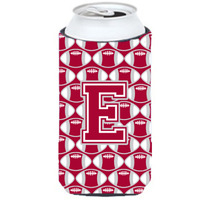 "Letter E Football Crimson, grey and white Tall Boy Beverage Insulator Hugger CJ1065-ETBC"