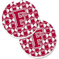 "Caroline's Treasures Letter F Football Crimson, Grey & White Set of 2 Cup Holder Car Coasters CJ1065-FCARC, 2.56, Multicolor"