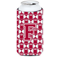 "Letter F Football Crimson, grey and white Tall Boy Beverage Insulator Hugger CJ1065-FTBC"