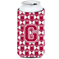 "Letter G Football Crimson, grey and white Tall Boy Beverage Insulator Hugger CJ1065-GTBC"