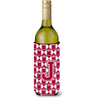 "Letter J Football Crimson, grey and white Wine Bottle Beverage Insulator Hugger CJ1065-JLITERK"