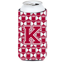 "Letter K Football Crimson, grey and white Tall Boy Beverage Insulator Hugger CJ1065-KTBC"