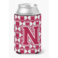 "Caroline's Treasures CJ1065-NCC Letter N Football Crimson, grey and white Can or Bottle Hugger, Multicolor"