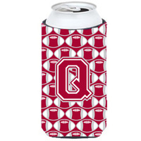 "Letter Q Football Crimson, grey and white Tall Boy Beverage Insulator Hugger CJ1065-QTBC"
