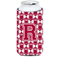 "Letter R Football Crimson, grey and white Tall Boy Beverage Insulator Hugger CJ1065-RTBC"