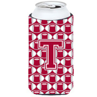 "Letter T Football Crimson, grey and white Tall Boy Beverage Insulator Hugger CJ1065-TTBC"
