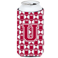 "Letter U Football Crimson, grey and white Tall Boy Beverage Insulator Hugger CJ1065-UTBC"