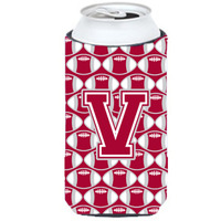 "Letter V Football Crimson, grey and white Tall Boy Beverage Insulator Hugger CJ1065-VTBC"