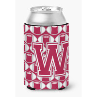"Caroline's Treasures CJ1065-WCC Letter W Football Crimson, grey and white Can or Bottle Hugger, Multicolor"