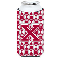 "Letter X Football Crimson, grey and white Tall Boy Beverage Insulator Hugger CJ1065-XTBC"