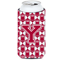 "Letter Y Football Crimson, grey and white Tall Boy Beverage Insulator Hugger CJ1065-YTBC"