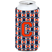 "Letter C Football Orange, Blue and white Tall Boy Beverage Insulator Hugger CJ1066-CTBC"