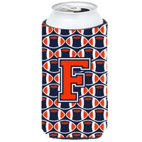 "Letter F Football Orange, Blue and white Tall Boy Beverage Insulator Hugger CJ1066-FTBC"