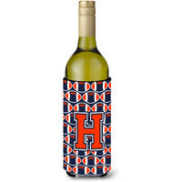"Letter H Football Orange, Blue and white Wine Bottle Beverage Insulator Hugger CJ1066-HLITERK"
