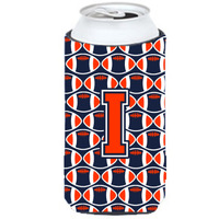 "Letter I Football Orange, Blue and white Tall Boy Beverage Insulator Hugger CJ1066-ITBC"