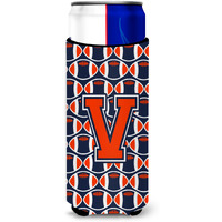 "Letter V Football Orange, Blue and white Ultra Beverage Insulators for slim cans CJ1066-VMUK"