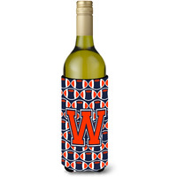 "Letter W Football Orange, Blue and white Wine Bottle Beverage Insulator Hugger CJ1066-WLITERK"