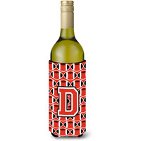 Letter D Football Scarlet and Grey Wine Bottle Beverage Insulator Hugger CJ1067-DLITERK