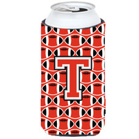 Letter T Football Scarlet and Grey Tall Boy Beverage Insulator Hugger CJ1067-TTBC