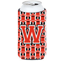 Letter W Football Scarlet and Grey Tall Boy Beverage Insulator Hugger CJ1067-WTBC
