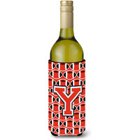 Letter Y Football Scarlet and Grey Wine Bottle Beverage Insulator Hugger CJ1067-YLITERK