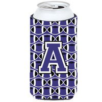 Letter A Football Purple and White Tall Boy Beverage Insulator Hugger CJ1068-ATBC