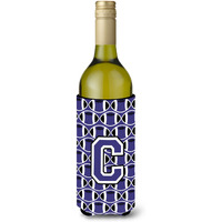 Letter C Football Purple and White Wine Bottle Beverage Insulator Hugger CJ1068-CLITERK