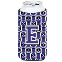 Letter E Football Purple and White Tall Boy Beverage Insulator Hugger CJ1068-ETBC