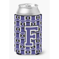 "Caroline's Treasures CJ1068-FCC Letter F Football Purple and White Can or Bottle Hugger, Multicolor"