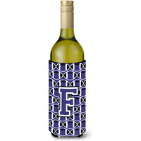 Letter F Football Purple and White Wine Bottle Beverage Insulator Hugger CJ1068-FLITERK