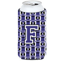 Letter F Football Purple and White Tall Boy Beverage Insulator Hugger CJ1068-FTBC