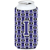 Letter I Football Purple and White Tall Boy Beverage Insulator Hugger CJ1068-ITBC