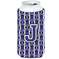 Letter J Football Purple and White Tall Boy Beverage Insulator Hugger CJ1068-JTBC