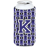 Letter K Football Purple and White Tall Boy Beverage Insulator Hugger CJ1068-KTBC