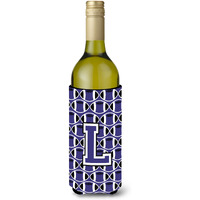 Letter L Football Purple and White Wine Bottle Beverage Insulator Hugger CJ1068-LLITERK